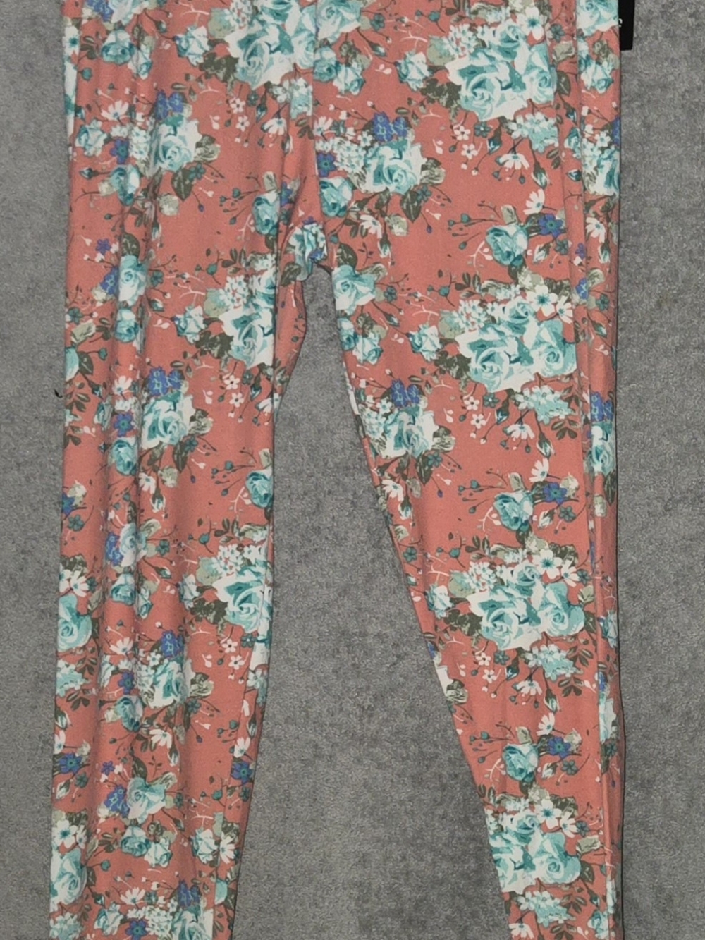 Ultra Flirt Coral Floral Leggings with Teal and White Roses